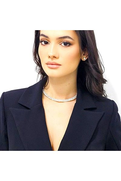 FY FashionForYou XEY second-hand necklace, with shiny rhinestones and adjustable closure, 2R