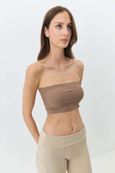 C&City Seamless Laser Cut Strapless Bustier Without Underwire with Removable Pad 1019 Cappucino