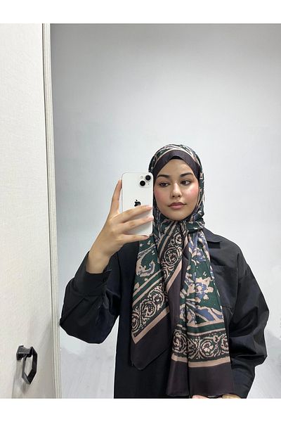 AMİNENESİL Ethnic Pattern Emerald Color Soft Cotton Shawl