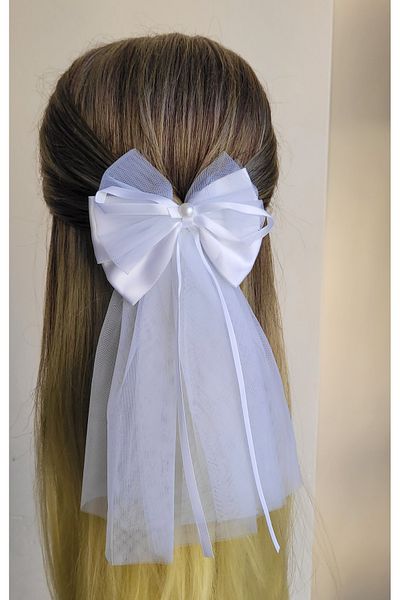 LO ADORO Bowknot Buckle with Extra Tulle Tail Bachelorette Engagement Wedding Henna Barrette