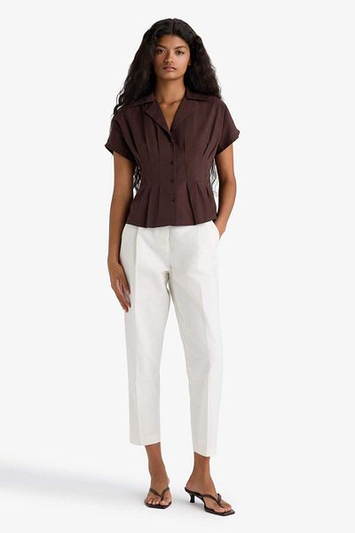 DeFacto Fitted Jacket Collar Poplin Short Sleeve Shirt F9335Ax25Au