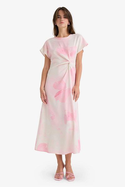 DeFacto Crew Neck Tie Dye Satin Short Sleeve Midi Dress F8015Ax25Au