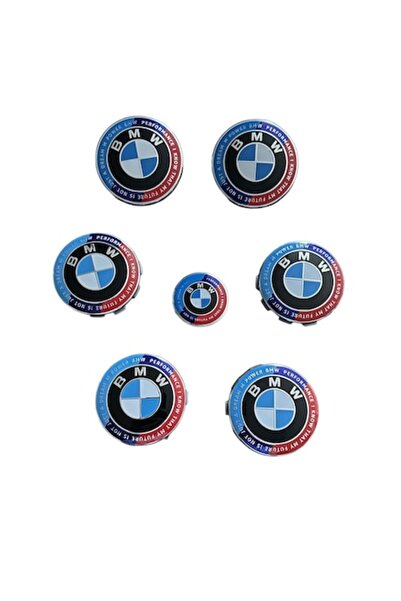 MAF Set complet: 7 logo-uri BMW compatibile (capotă/portbagaj 82 mm, capace jante 68 mm, logo volan 45 mm, Anni)