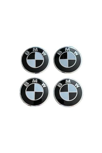 MAF Set 4 embleme autocolante BMW negru alb aluminiu adeziv 56mm pentru capac...