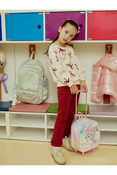 LC Waikiki Lcw Kidsecru Bow Printed Girls' Sweatshirt and Leggings 2-Piece