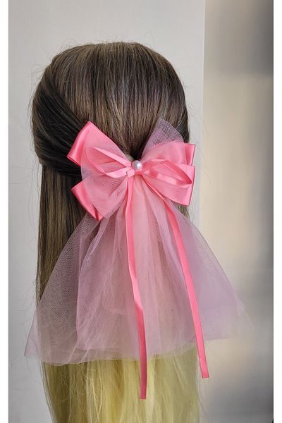 LO ADORO Bowknot Buckle with Extra Tulle Tail Bachelorette Engagement Wedding Henna Barrette
