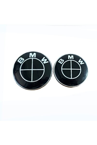 BMW Set două Embleme BMW, montaj pe capotă/portbagaj, 82mm și 74mm, Negru Full