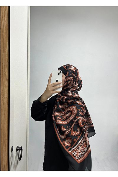 AMİNENESİL Ethnic Pattern Black Tile Color Soft Cotton Shawl