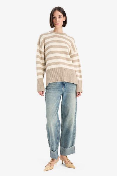 DeFacto Oversize Wide Fit Crew Neck Striped Sweater F3889Ax25Wn