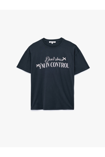 Koton Short Sleeve Crew Neck Cotton Printed Oversize T-Shirt