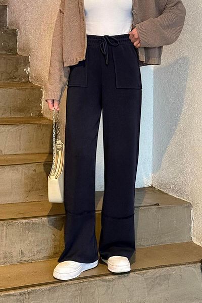 lamelif Wide Leg Sweatpants Navy Blue