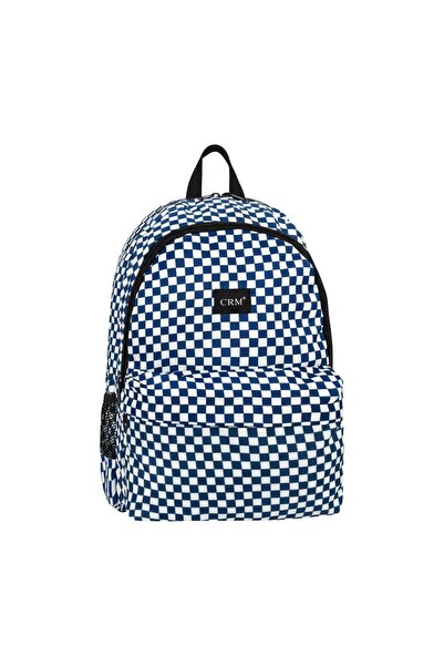 CRM Çanta Unisex Mavi Beyaz Kare Desenli Sırt Çantası - Günlük ve Okul Kullan...
