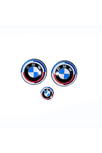 MAF Set trei Embleme BMW pentru capota/portbagaj 82mm, volan 45mm, Editie Ani...
