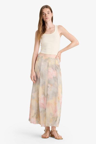 DeFacto A-Line Floral Regular Waist Tulle Maxi Skirt F7108Ax25Au
