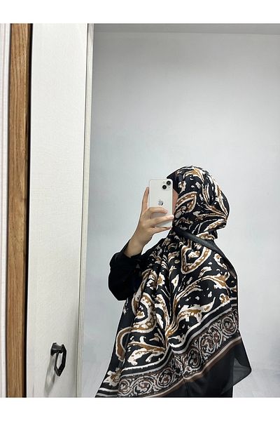 AMİNENESİL Ethnic Pattern Mustard Black Color Soft Cotton Shawl