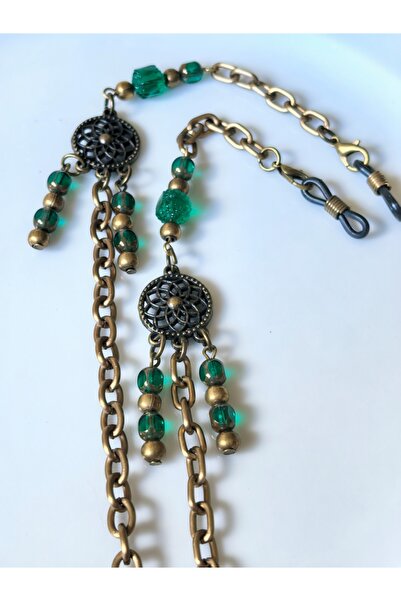 THİNBLACK Glasses Chain ​​Antique Gold Color Chain ​​With Green Crystal Stone Beads