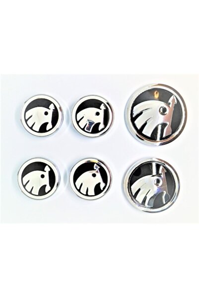 MAF Set embleme sigle Skoda, 6 piese, negru - argintiu, capace jante 56 mm, sigla capota 90 mm, sigla po