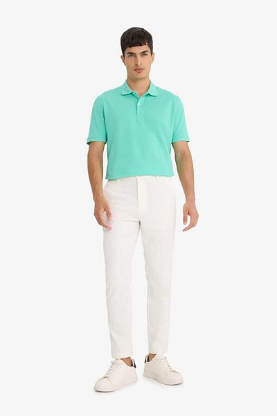 DeFacto 100% Cotton Regular Fit Polo Collar Short Sleeve Basic Plain Pique Fabric T-Shirt C1293Ax25Sp