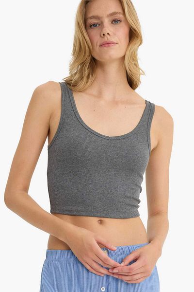 DeFacto V-Neck Rib Tank Top-Fall in Love G0071Ax25Hs
