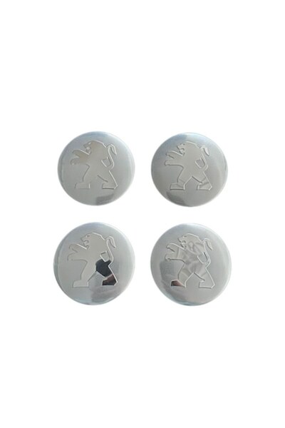 MAF Set 4 embleme stickere abtibild Peugeot din tabla (aluminiu) autoadezive 56mm pentru capace roti