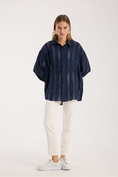 Reji Mesh Striped Oversize Casual Shirt