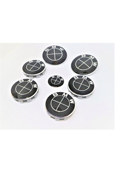 Aftermarket Set embleme BMW 7 piese, negre full, capota/portbagaj 82 mm, capace jante 68mm, sigla volan 44 mm, B