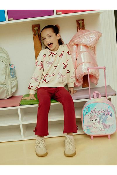 LC Waikiki Lcw Kidsecru Bow Printed Girls' Sweatshirt and Leggings 2-Piece