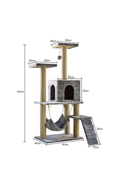 OEM Arbore de joacă pentru pisici cu 3 platforme, hamac, căsuță, 140 cm