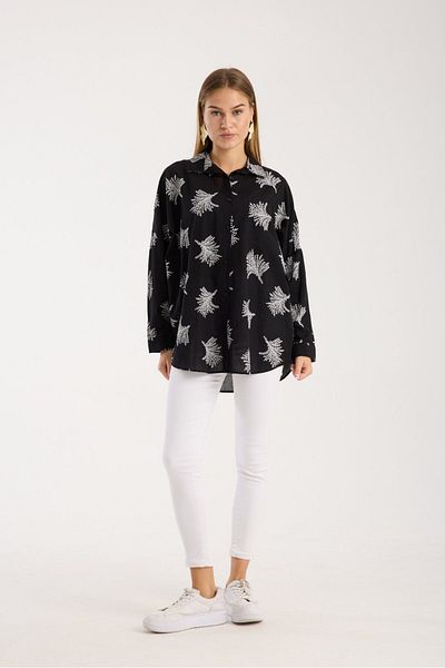 Reji Patterned Printed Voile Loose Oversize Shirt