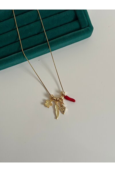 MİOSA Altın Kaplama Biberli Trend Charm Çelik Kolye