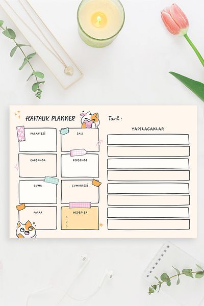 shop Cat Pattern Horizontal A4 - Notepad, Memo Pad, Notepad, Check List, School Notebook, Planner, Planner