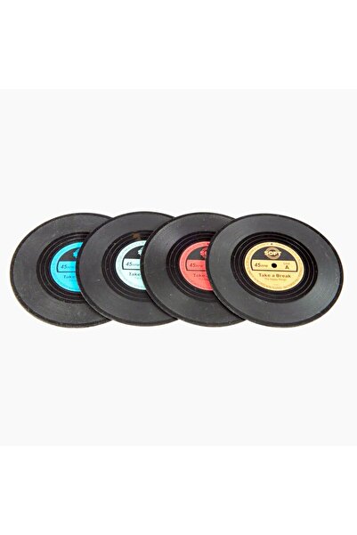 Funtimes Set 4 suporturi pahare, Discuri Vinil 11 cm, Funtime, cauciuc, multi...