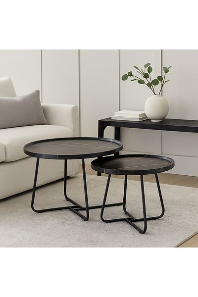 Vi Markets Black wood center coffee table set - metal bases