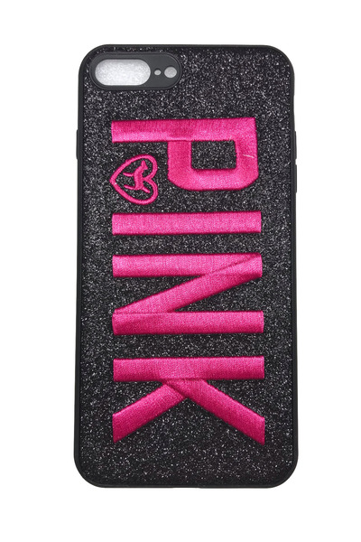 OEM Carcasă compatibilă cu iPhone 7 Plus, silicon și broderie roz, neagră