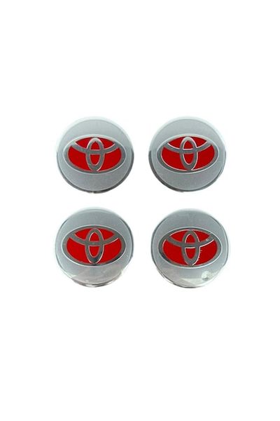 MAF Set 4 embleme stickere abtibild Toyota din aluminiu, autoadezive, 56mm, Argintiu/Rosu