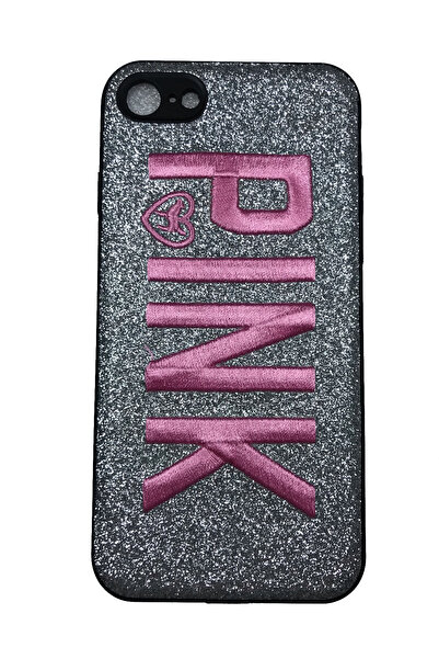 OEM Carcasă compatibilă cu iPhone 7, silicon și broderie roz, argintie