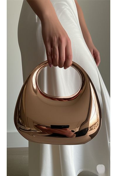 Rivina Women's Rose Gold Color Mirrored Surface Special Design Evening Dress Bag