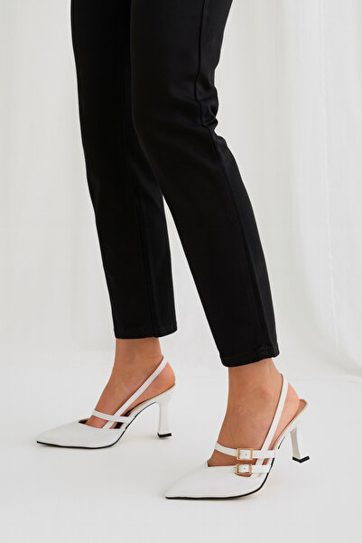 adelix Rugan Çok Bantlı Slingback Topuklu Ayakkabı Beyaz