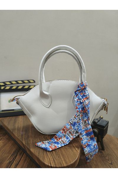ikosga White Scarf Handle and Shoulder Bag Width 17 cm Length 28 cm