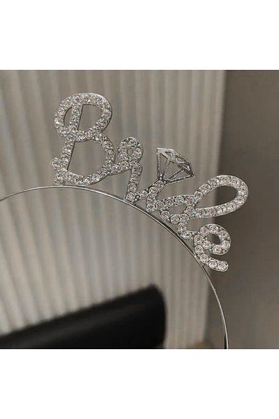 SAVA HOME COLLECTİON Silver Colored Stone'Bride' Bridal Crown - with Handwritten Font
