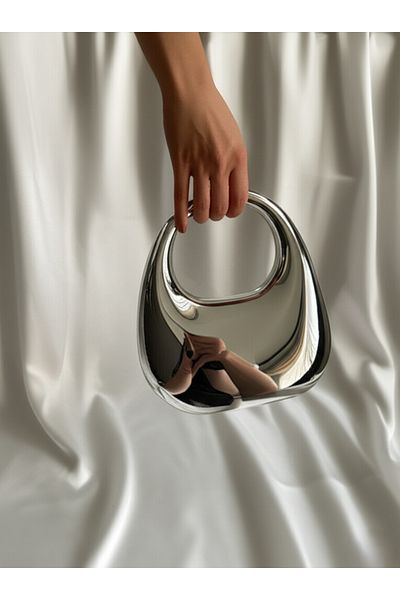 Rivina Women's Silver Color Mirrored Surface Special Design Evening Dress Bag