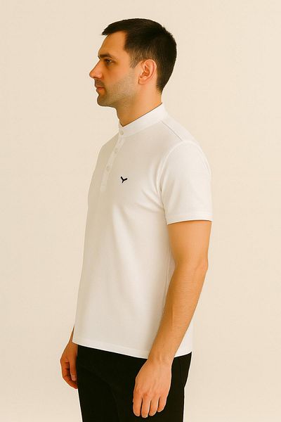 Maccali Men's Short Sleeve Judge Collar Summer White Loose T-Shirt