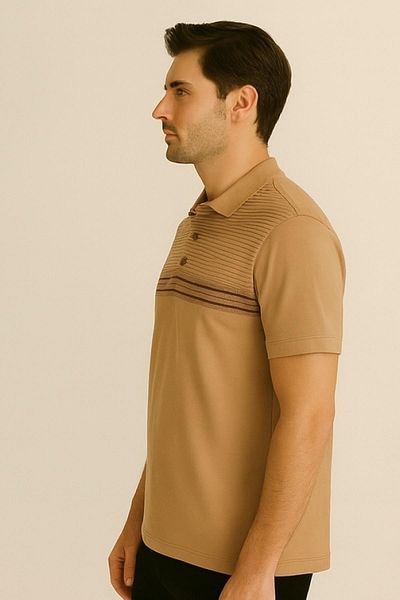 Maccali Men's Short Sleeve Striped Summer Coffee Polo Neck T-Shirt