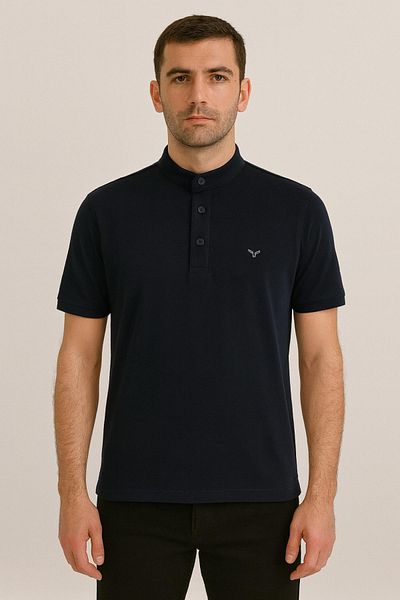 Maccali Men's Short Sleeve Judge Collar Summer Navy Loose T-Shirt