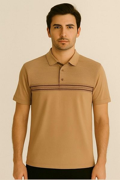 Maccali Men's Short Sleeve Striped Summer Coffee Polo Neck T-Shirt