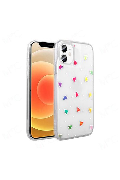 zore iPhone 11 Case Transparent Figured Folk Hard Cover - Heart