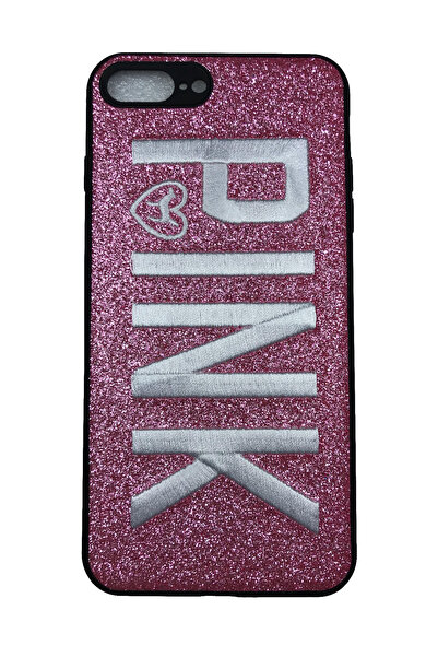 OEM Carcasă compatibilă cu iPhone 7 Plus, silicon și broderie roz, roz