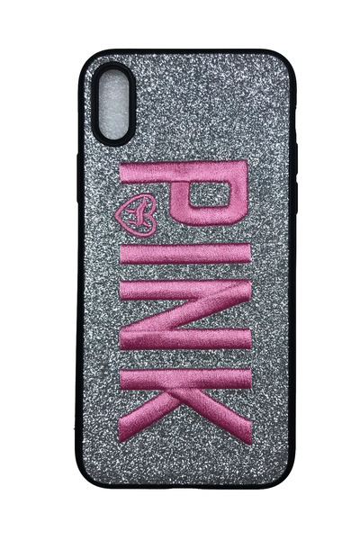 OEM Carcasă compatibilă cu iPhone X, silicon și broderie roz, argintie