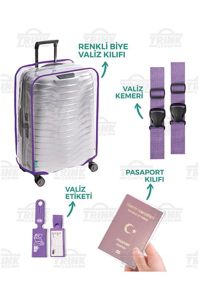 Trink Çanta Transparent Luggage Cover Set (Luggage Cover-Luggage Belt-Luggage Label-Passport Cover)