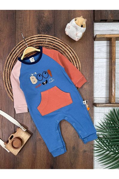 Kids Kingdom Cotton Seasonal Kangaroo Pocket Soft Fabric Baby Boy Jumpsuit with Snap Fasteners at the Bottom